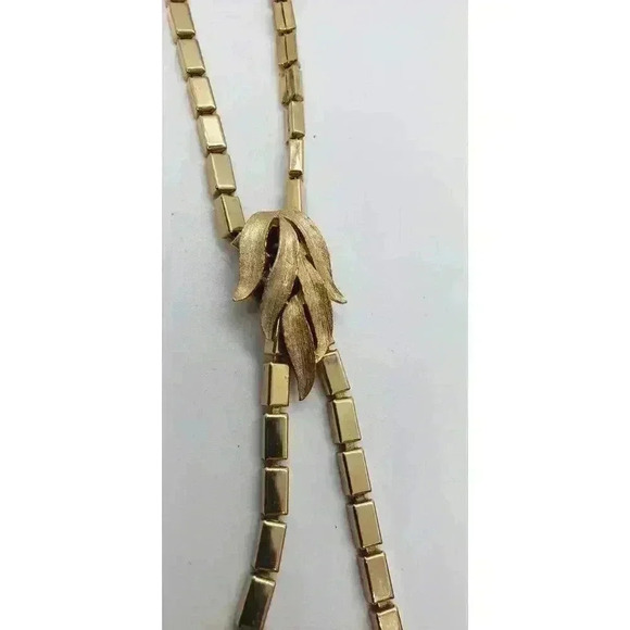 Vtg Gold Box Link Chain Necklace Earrings Faux Slide Leaves Tassel Laria… - Picture 8 of 9